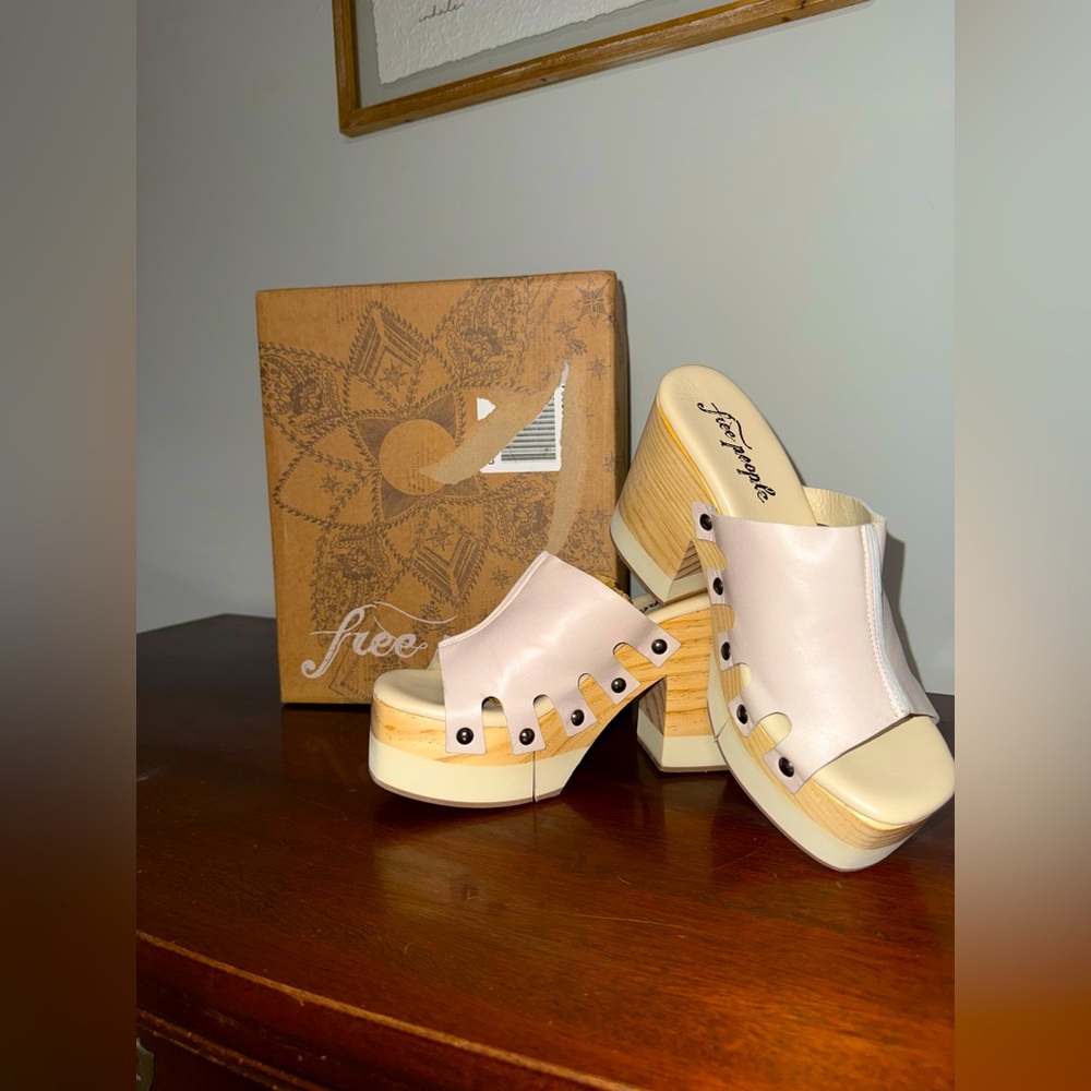 Free People Cassis White Leather Heeled Clogs